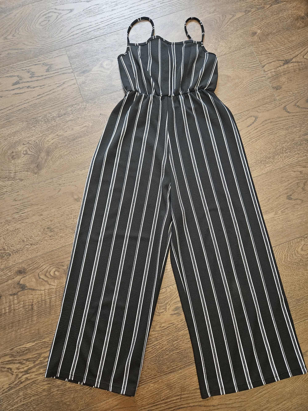 Striped Black Wide-Leg Spaghetti-Strap Jumpsuit